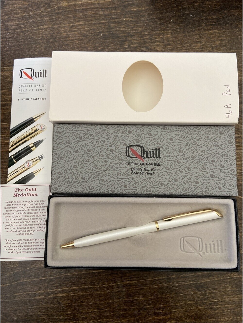 Vintage Quill Ballpoint Pen Pearl White and Gold in Original Box With YMCA Logo
